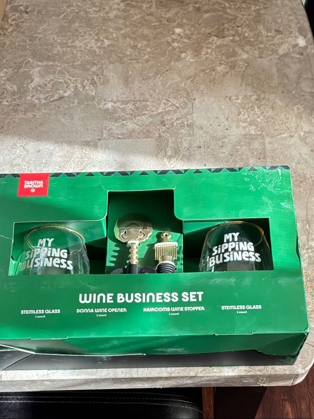 Tabitha Brown Green "My Sipping Business" Wine Glass Set